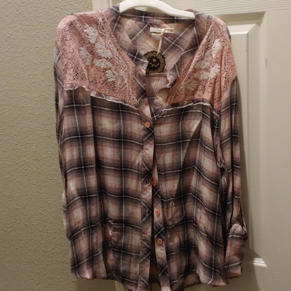 Hazel brand pink & black button down
